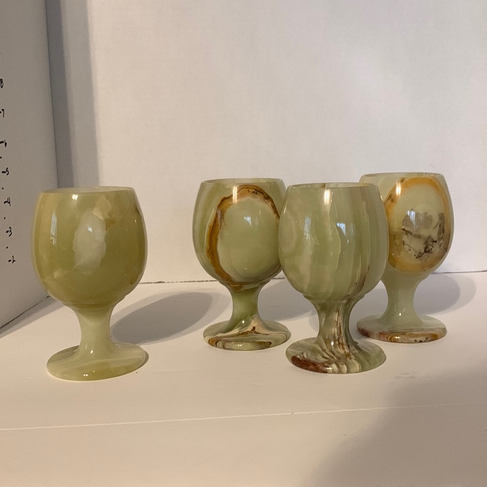4 Natural green Afghan  pedestal cups., vessel , beautiful!!! Free shipping !!!